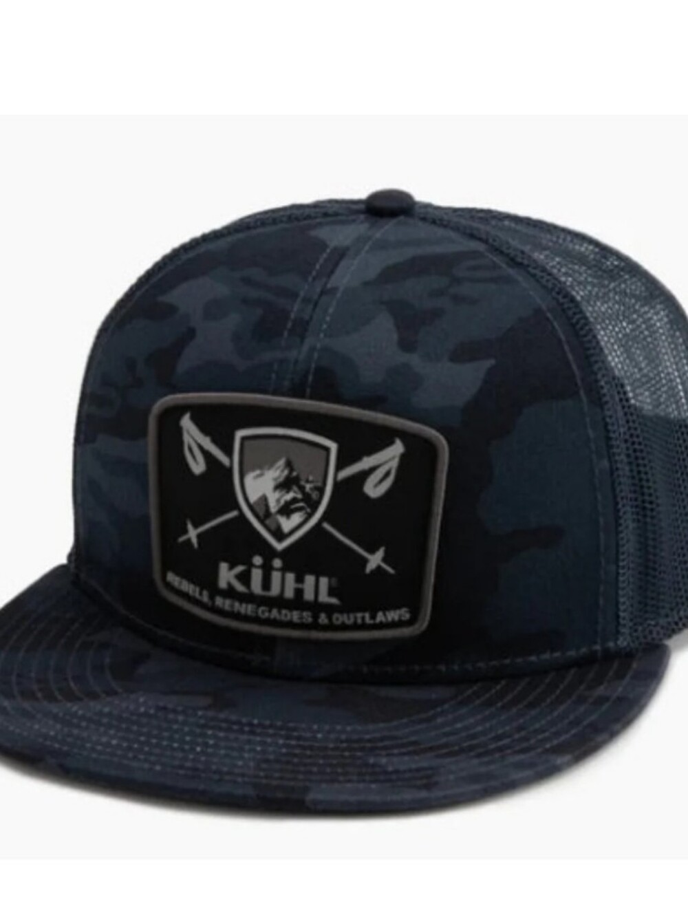 NEW KUHL Graphic Patch Flatbill Trucker Hat Blue Camo